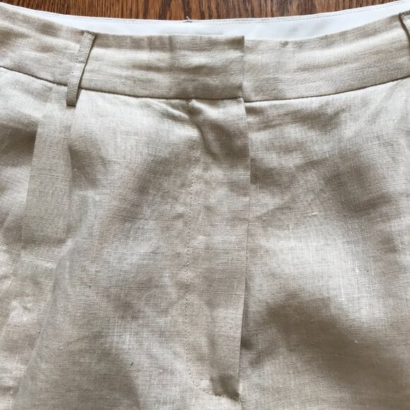 STAUD Cruz Linen Pleated Bermuda Shorts Womens 8 Natural Tan High Rise Beige - Picture 6 of 13
